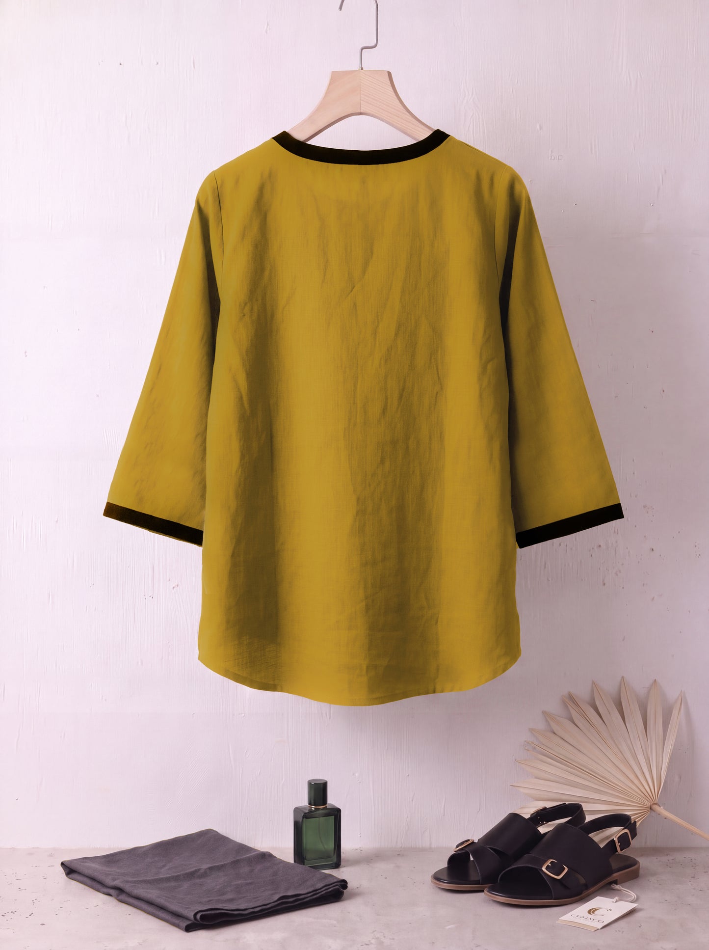 Pure Cotton V-Neck Tops With Contrast Black Detailing
